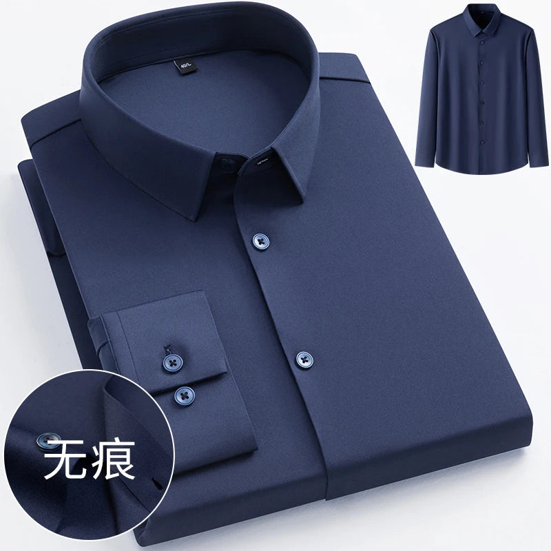 High Stretch Anti-Wrinkle Men's Shirts Long Sleeve Dress Shirts High Quality Men Slim Fit Social Business Blouse Shirt S-4XL